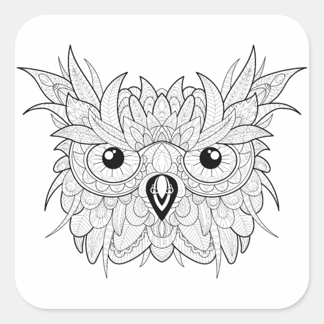 Cute Owl Portrait Doodle Square Sticker (Front)