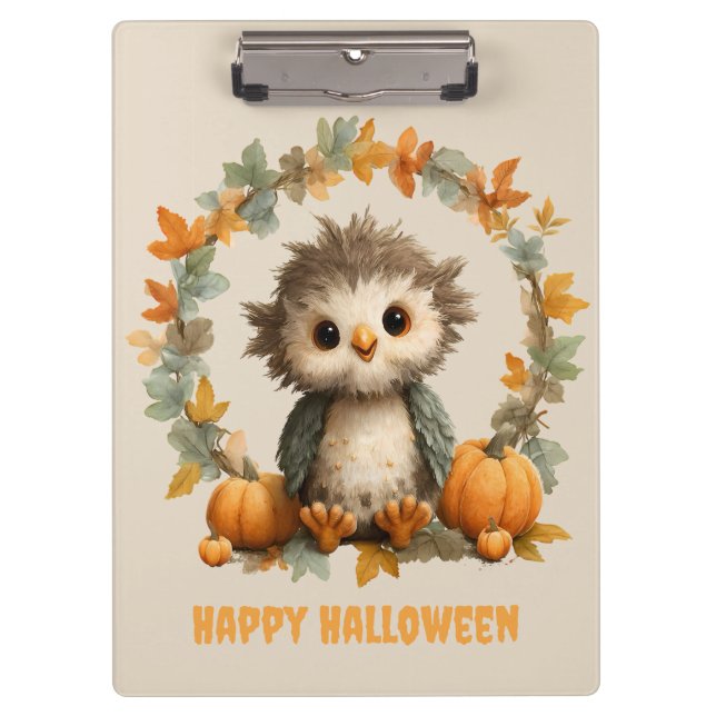 Cute Owl Pumpkin Happy Halloween Design Clipboard (Front)