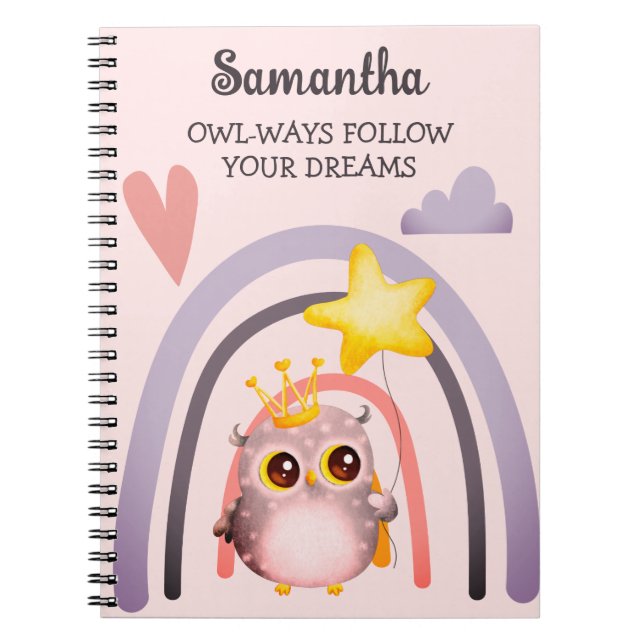 Cute Owl Pun Boho Rainbow Inspirational Girl Gift Notebook (Front)