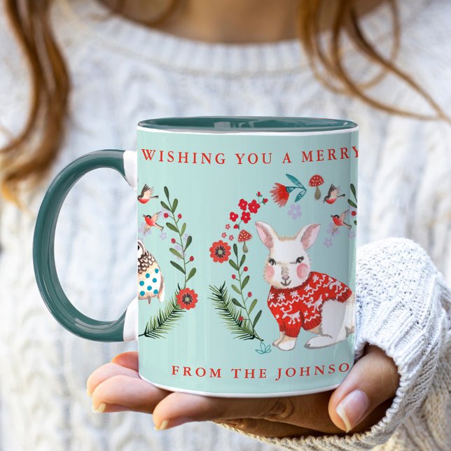 Cute Owl Rabbit Penguin Christmas Holiday Name Mug (Cute Owl Rabbit Penguin Christmas Holiday Name Mug)