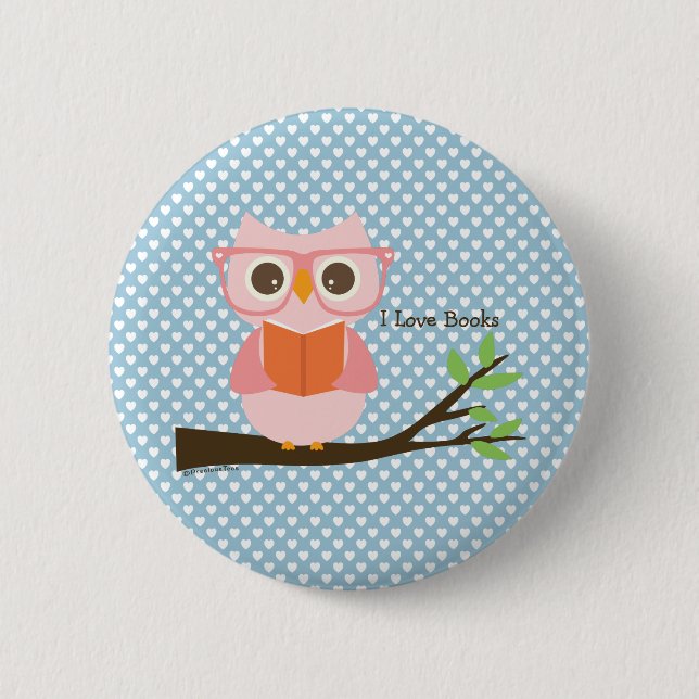 Cute Owl Reading 6 Cm Round Badge (Front)