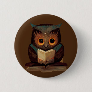 Cute Owl Reading a Book 6 Cm Round Badge