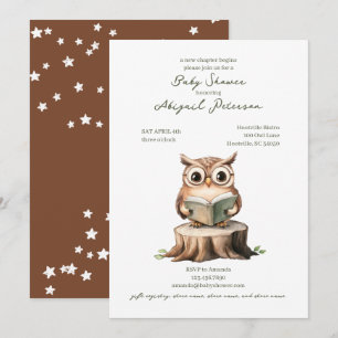 Cute Owl Reading a Book Baby Shower Invitation