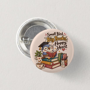 Cute Owl Reading Books Illustration 3 Cm Round Badge