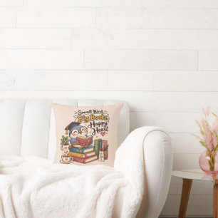 Cute Owl Reading Books Illustration Cushion