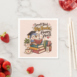 Cute Owl Reading Books Illustration Napkin