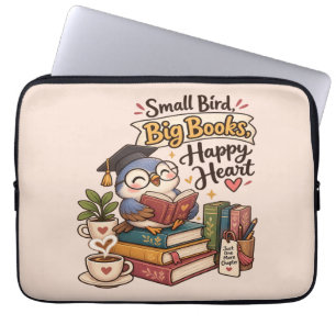 Cute Owl Reading Books Illustration Notebook Laptop Sleeve