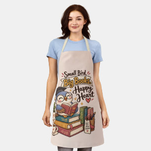 Cute Owl Reading Books Illustration Planner Apron