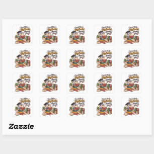 Cute Owl Reading Books Illustration Square Sticker
