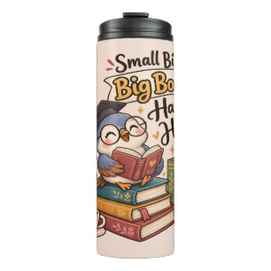 Cute Owl Reading Books Illustration  Thermal Tumbler