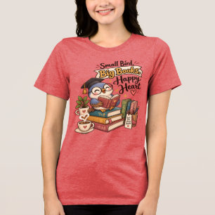 Cute Owl Reading Books Illustration Tri-Blend Shirt