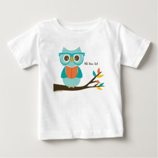 Cute Owl Reading Personalised Colourful Turquoise  Baby T-Shirt