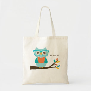Cute Owl Reading Personalised Colourful Turquoise Tote Bag