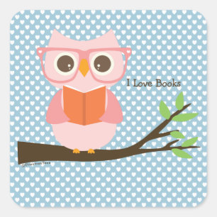 Cute Owl Reading Square Sticker