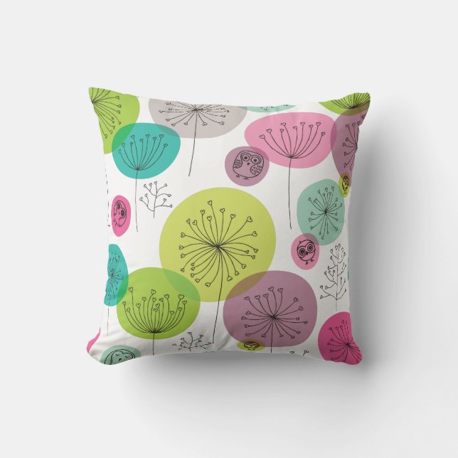 Cute owl retro pattern flower design cushion (Front)
