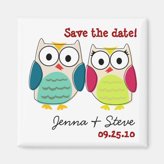 Cute Owl Save the Date Magnets (Front)