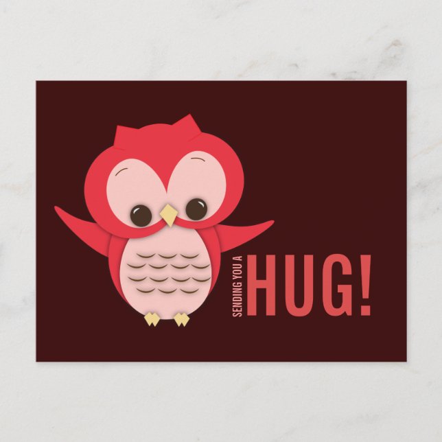 Cute Owl Sending a Hug Postcard (Front)