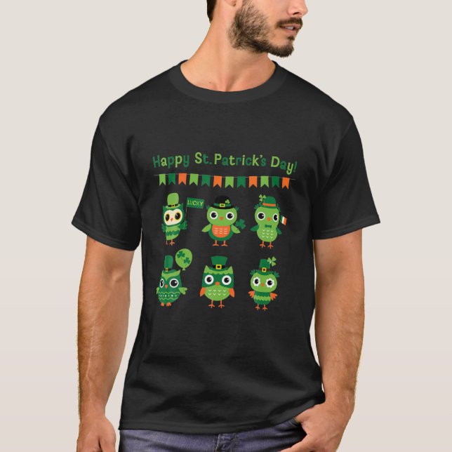 Cute Owl Set For St Patricks Day Gifts Irish T-Shirt (Front)