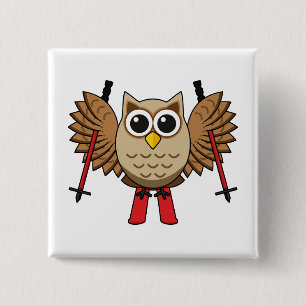 Cute Owl Skiing Cartoon 15 Cm Square Badge