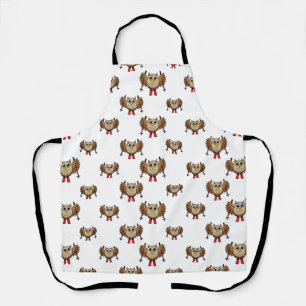 Cute Owl Skiing Cartoon Apron