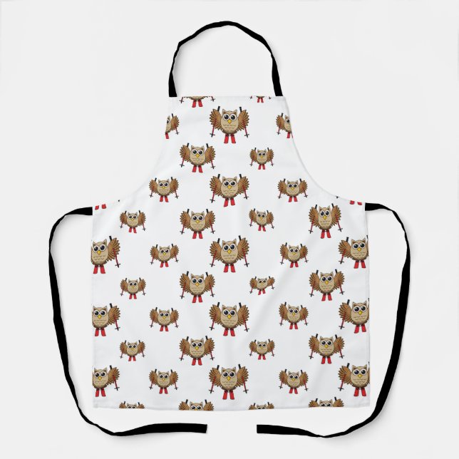 Cute Owl Skiing Cartoon Apron (Front)