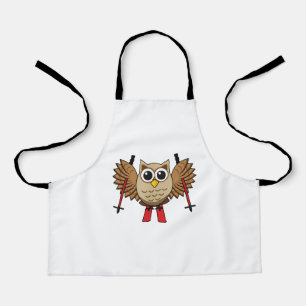 Cute Owl Skiing Cartoon Apron