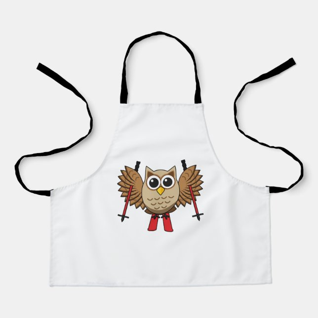 Cute Owl Skiing Cartoon Apron (Front)