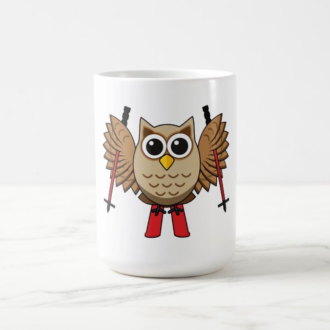 Cute Owl Skiing Cartoon Coffee Mug (Center)