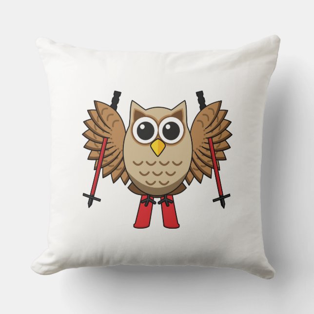 Cute Owl Skiing Cartoon Cushion (Front)