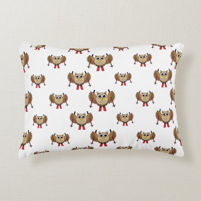 Cute Owl Skiing Cartoon Decorative Cushion (Front)