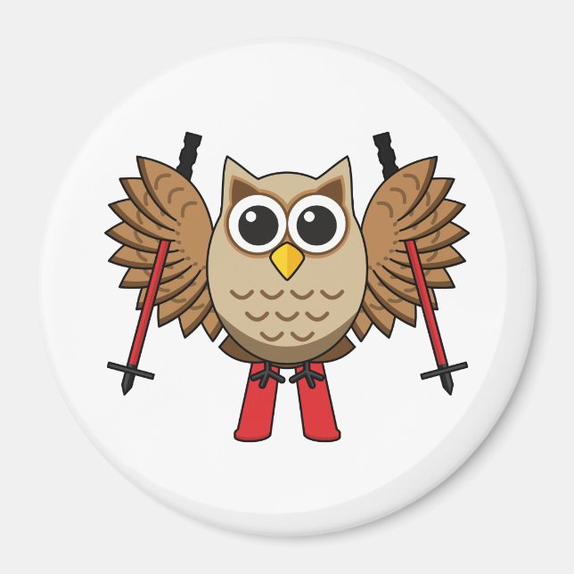 Cute Owl Skiing Cartoon Magnet (Front)