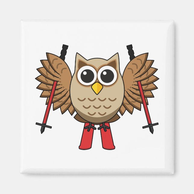 Cute Owl Skiing Cartoon Magnet (Front)