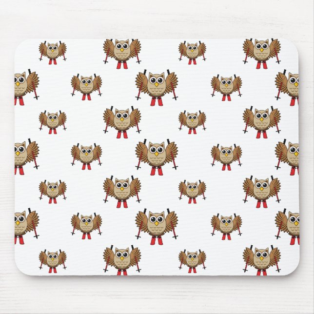 Cute Owl Skiing Cartoon Mouse Pad (Front)