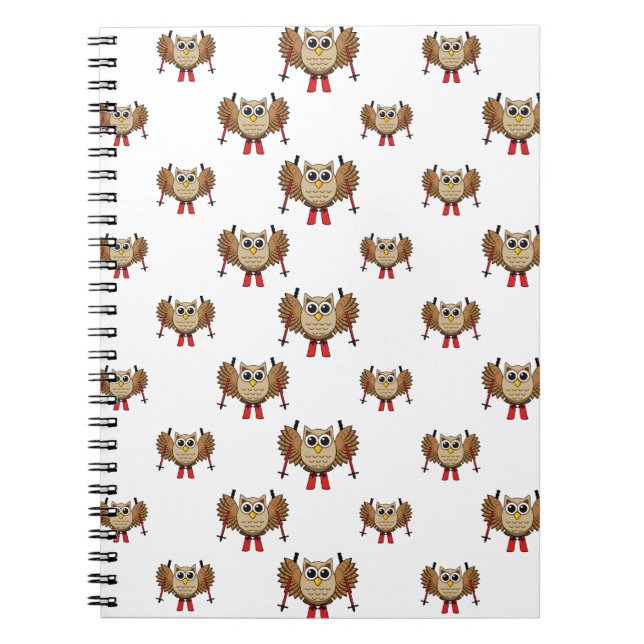 Cute Owl Skiing Cartoon Notebook (Front)
