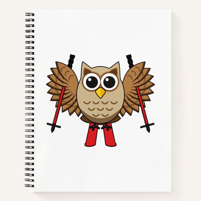 Cute Owl Skiing Cartoon Notebook (Front)