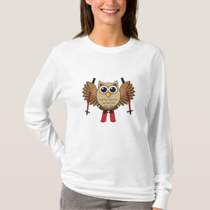 Cute Owl Skiing Cartoon T-Shirt
