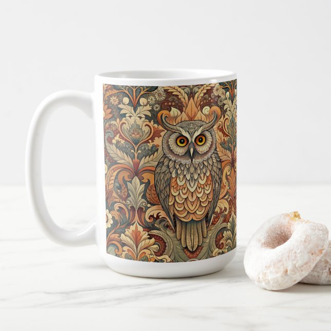 Cute Owl Style William Morris Coffee Mug (With Donut)