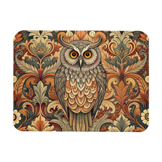 Cute Owl Style William Morris Magnet (Horizontal)
