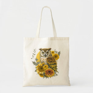 Cute Owl Sunflower Lover Drawing Art Tote Bag