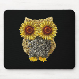 Cute Owl Sunflower Seed Hippie Sunflower Mouse Pad