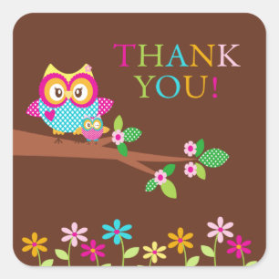 Cute Owl Thank You Baby Shower  Square Sticker