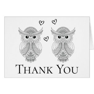 Cute Owl Thank You Folk Art Native Wedding Party