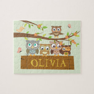 Cute owl theme, hanging wood name sign jigsaw jigsaw puzzle