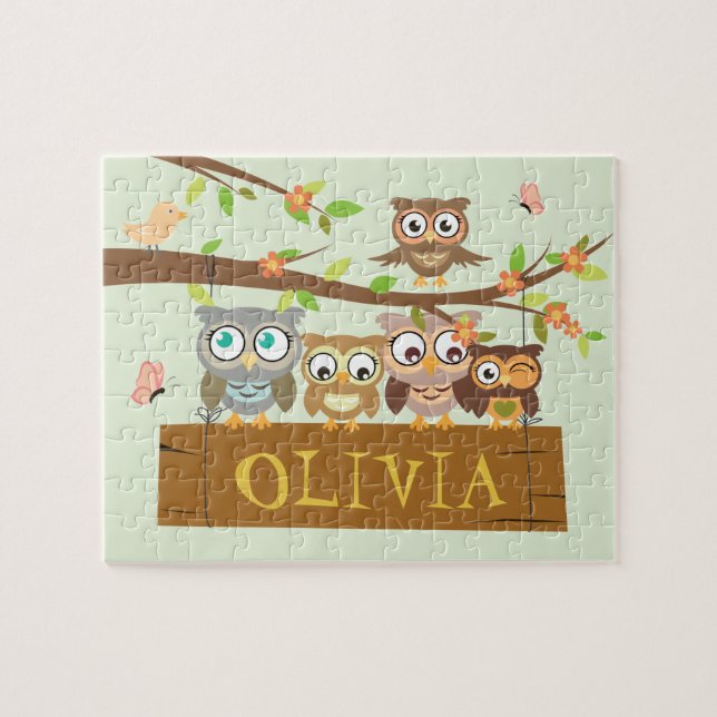Cute owl theme, hanging wood name sign jigsaw jigsaw puzzle (Horizontal)