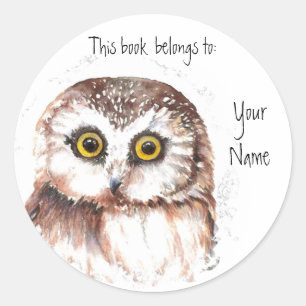 Cute Owl, This book belongs to Bookplate Classic Round Sticker