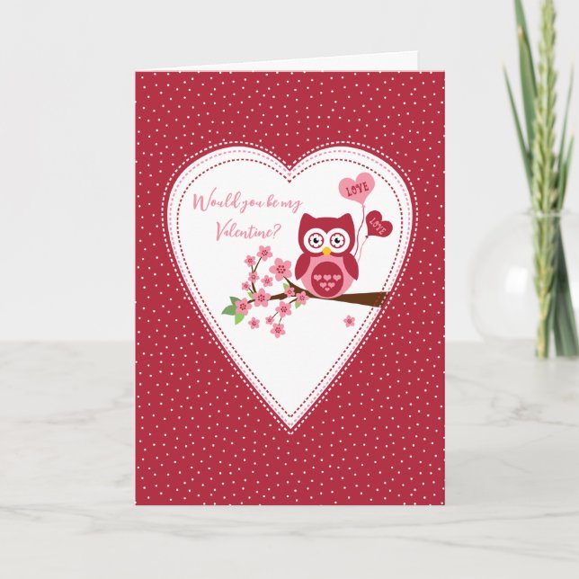 Cute owl, Valentine greeting cards (Front)