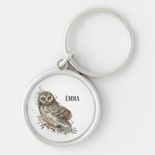 Cute Owl ,Watercolor Bird Nature Keychain