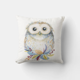 Cute Owl watercolor drawing Cushion