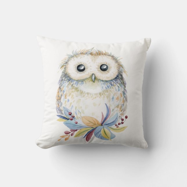 Cute Owl watercolor drawing Cushion (Front)
