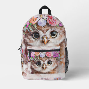 Cute Owl Wearing Floral Crown Printed Backpack